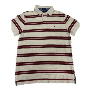 Tommy Hilfiger Polo Shirt Beige Red Striped Men's M Preppy‎